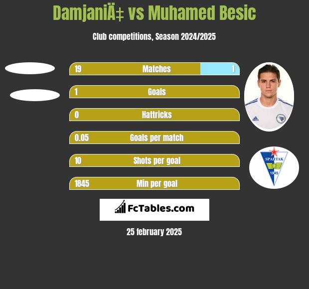 DamjaniÄ‡ vs Muhamed Besić h2h player stats