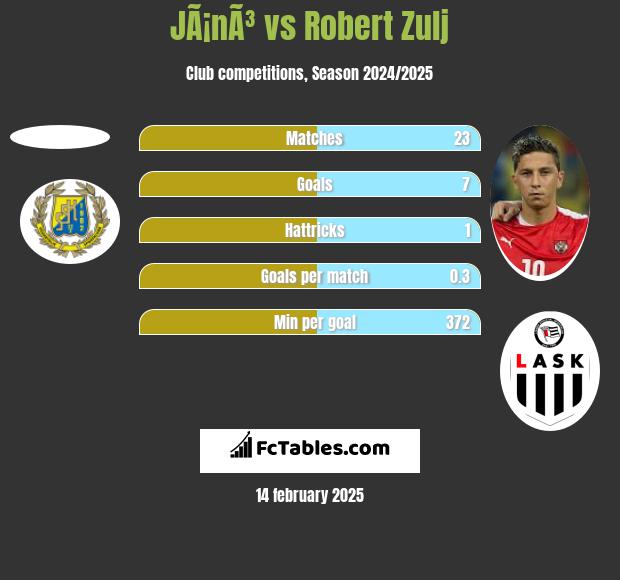 JÃ¡nÃ³ vs Robert Zulj h2h player stats