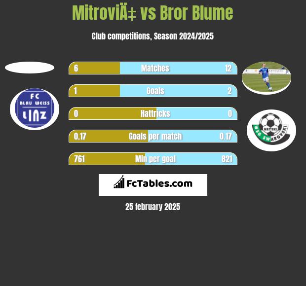 MitroviÄ‡ vs Bror Blume h2h player stats