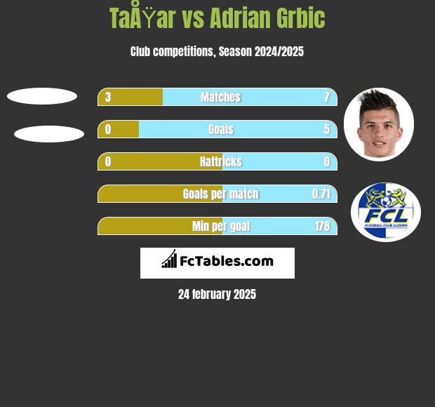 TaÅŸar vs Adrian Grbic h2h player stats