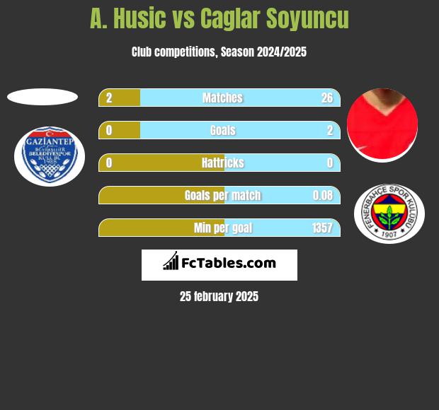 A. Husic vs Caglar Soyuncu h2h player stats