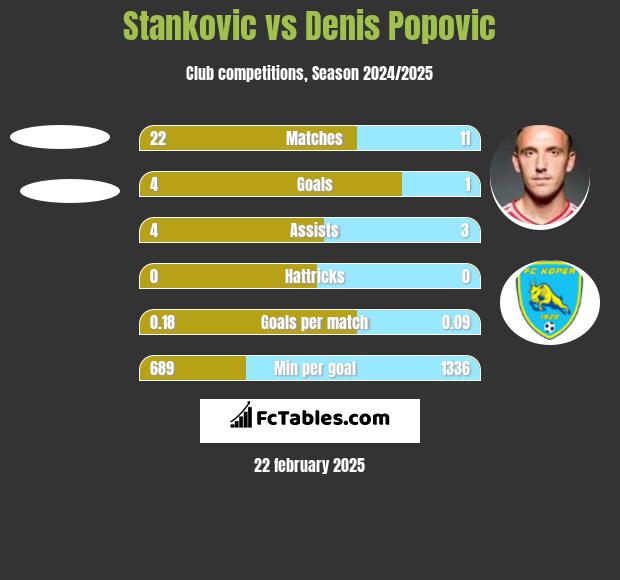 Stankovic vs Denis Popović h2h player stats