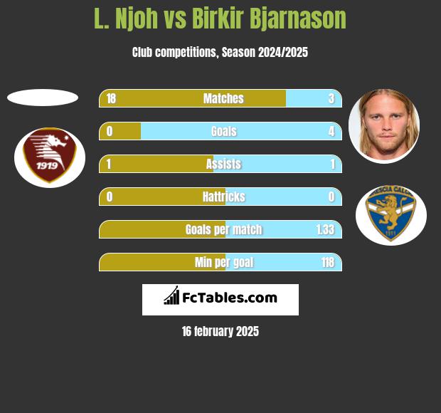 L. Njoh vs Birkir Bjarnason h2h player stats