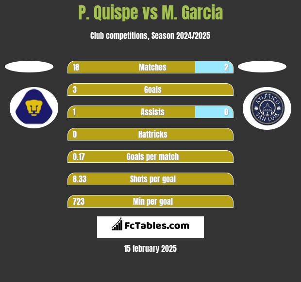 P. Quispe vs M. Garcia h2h player stats