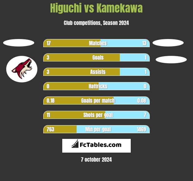 Higuchi vs Kamekawa h2h player stats