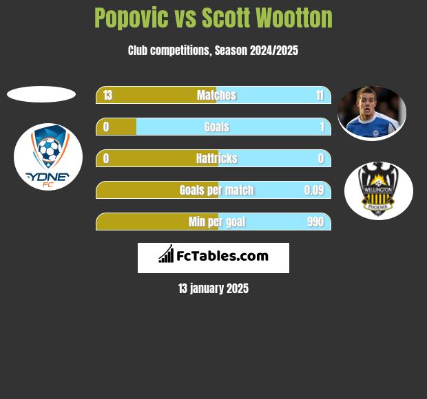 Popovic vs Scott Wootton h2h player stats