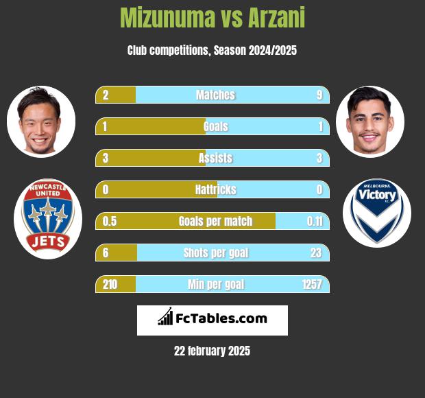 Mizunuma vs Arzani h2h player stats