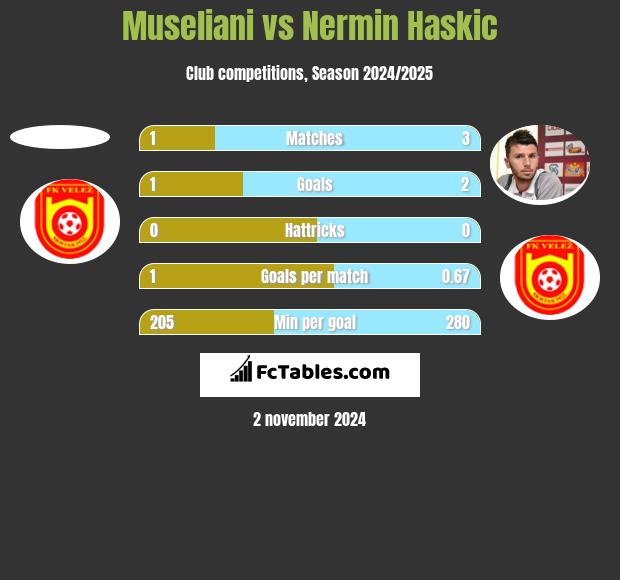 Museliani vs Nermin Haskic h2h player stats