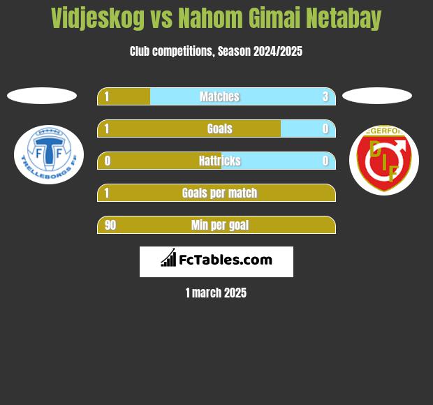 Vidjeskog vs Nahom Gimai Netabay h2h player stats