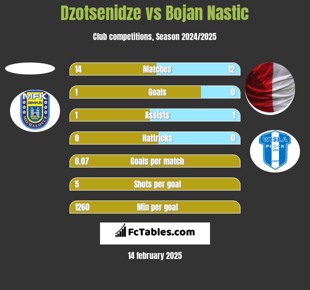 Dzotsenidze vs Bojan Nastic h2h player stats