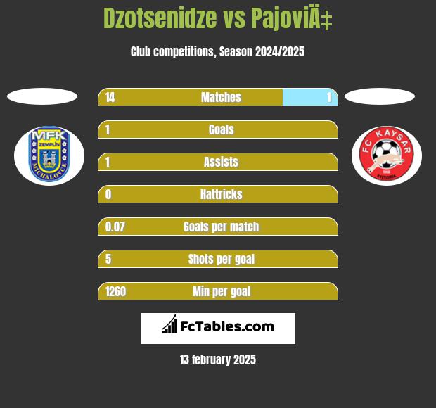 Dzotsenidze vs PajoviÄ‡ h2h player stats