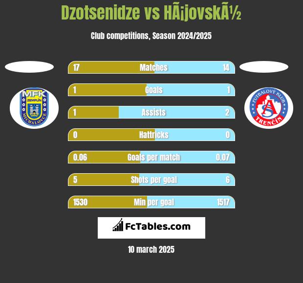 Dzotsenidze vs HÃ¡jovskÃ½ h2h player stats