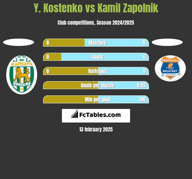 Y. Kostenko vs Kamil Zapolnik h2h player stats