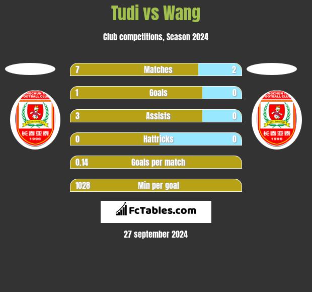 Tudi vs Wang h2h player stats