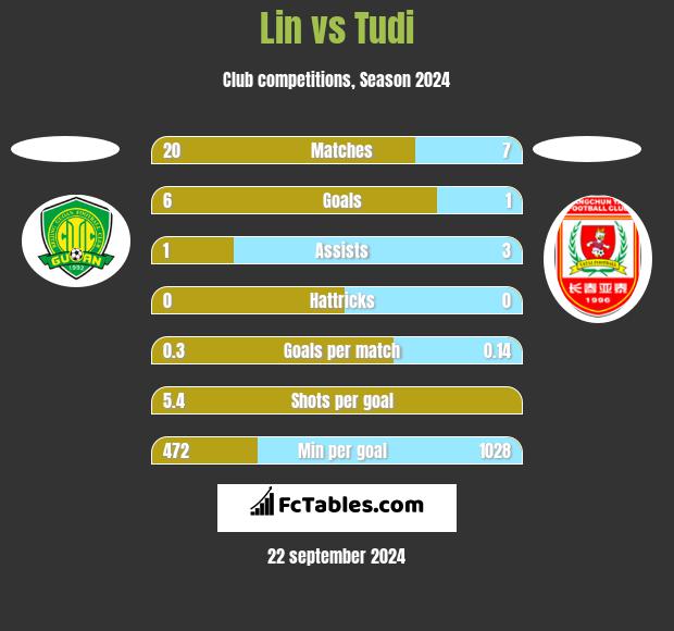 Lin vs Tudi h2h player stats