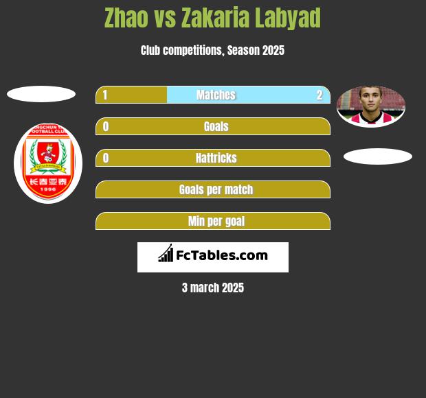 Zhao vs Zakaria Labyad h2h player stats