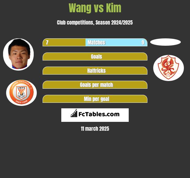 Wang vs Kim h2h player stats