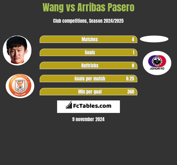 Wang vs Arribas Pasero h2h player stats