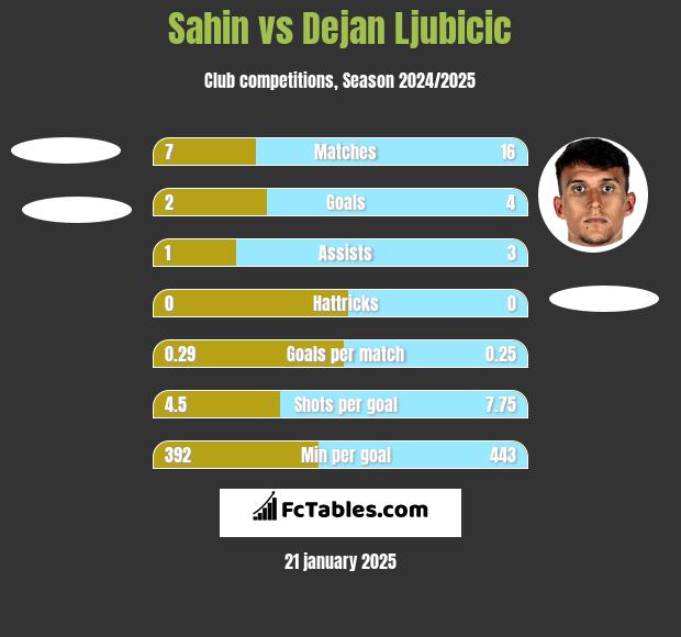 Sahin vs Dejan Ljubicic h2h player stats