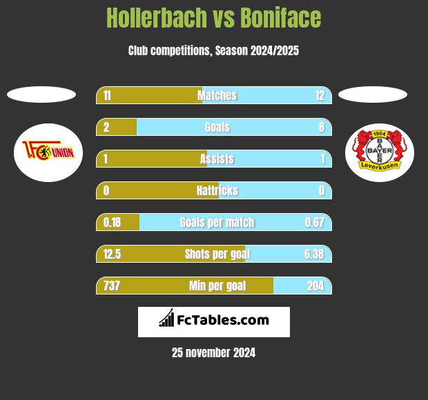 Hollerbach vs Boniface h2h player stats