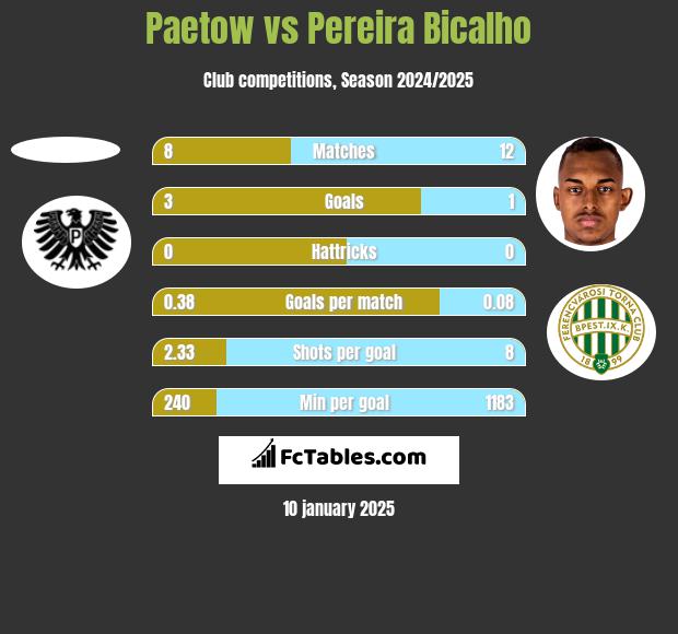 Paetow vs Pereira Bicalho h2h player stats