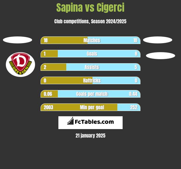 Sapina vs Cigerci h2h player stats