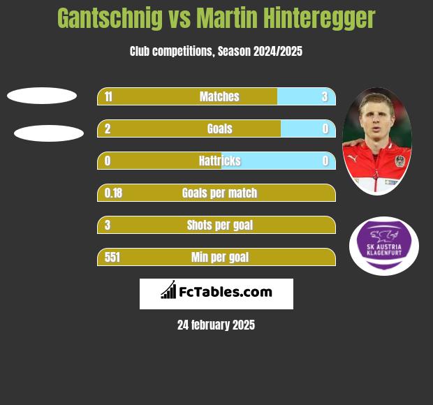 Gantschnig vs Martin Hinteregger h2h player stats