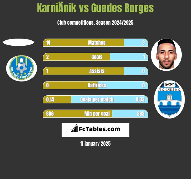 KarniÄnik vs Guedes Borges h2h player stats