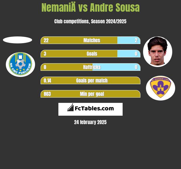 NemaniÄ vs Andre Sousa h2h player stats