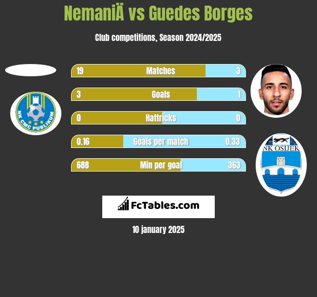 NemaniÄ vs Guedes Borges h2h player stats