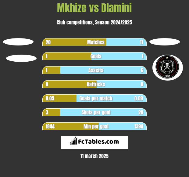 Mkhize vs Dlamini h2h player stats