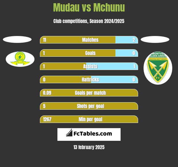 Mudau vs Mchunu h2h player stats