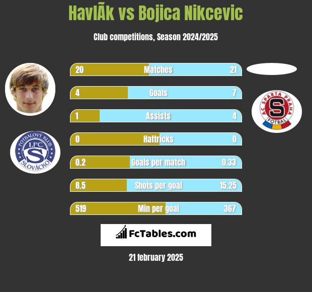 HavlÃ­k vs Bojica Nikcevic h2h player stats