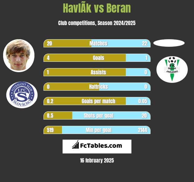 HavlÃ­k vs Beran h2h player stats