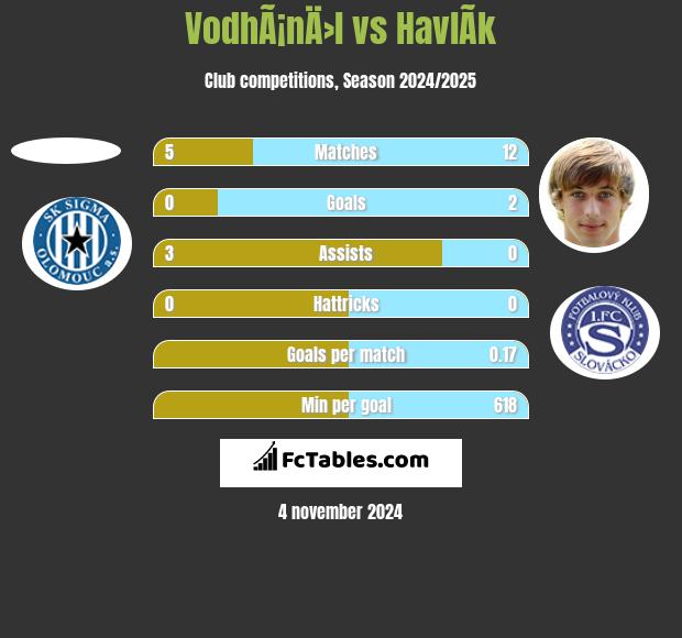 VodhÃ¡nÄ›l vs HavlÃ­k h2h player stats