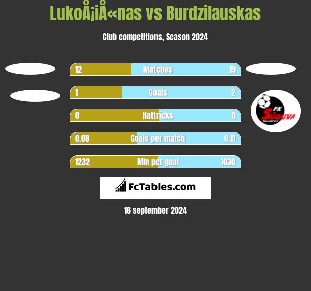 LukoÅ¡iÅ«nas vs Burdzilauskas h2h player stats