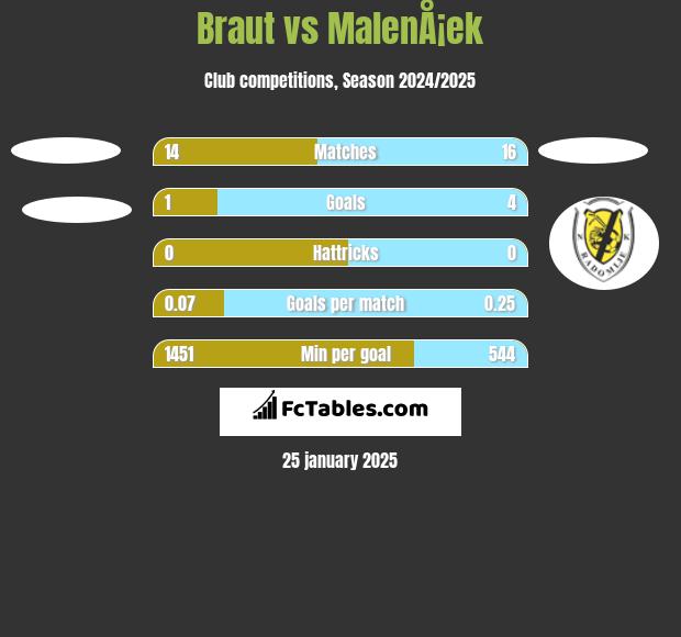 Braut vs MalenÅ¡ek h2h player stats