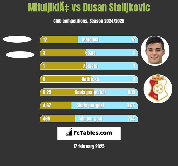 MituljikiÄ‡ vs Dusan Stoiljkovic h2h player stats