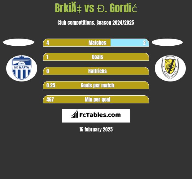 BrkiÄ‡ vs Đ. Gordić h2h player stats