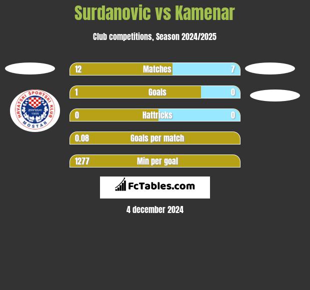 Surdanovic vs Kamenar h2h player stats