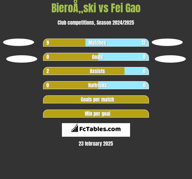 BieroÅ„ski vs Fei Gao h2h player stats