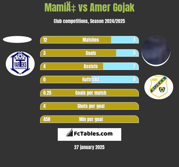 MamiÄ‡ vs Amer Gojak h2h player stats