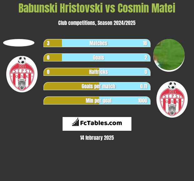 Babunski Hristovski vs Cosmin Matei h2h player stats