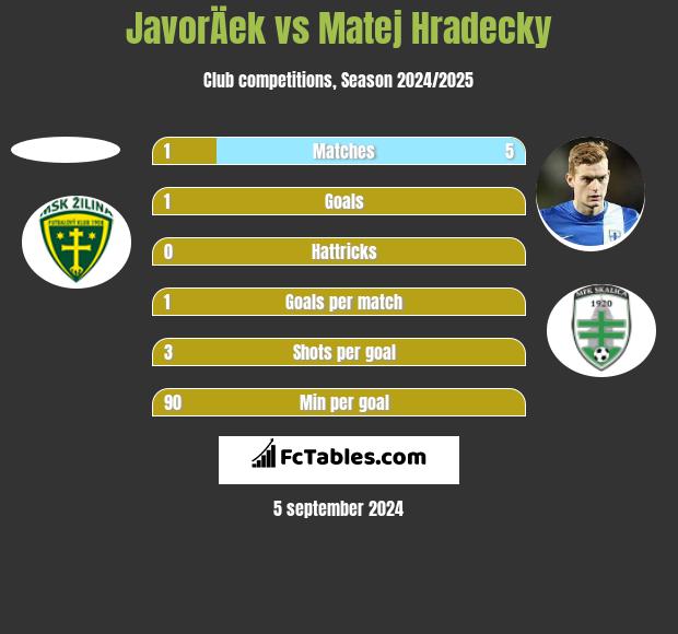 JavorÄek vs Matej Hradecky h2h player stats