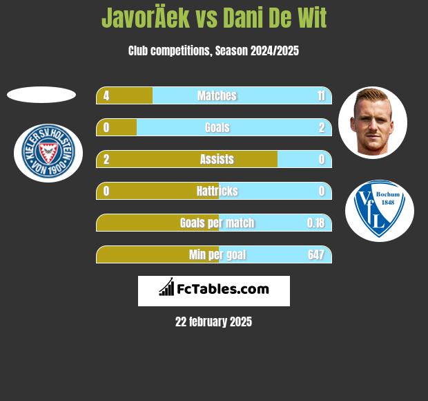 JavorÄek vs Dani De Wit h2h player stats