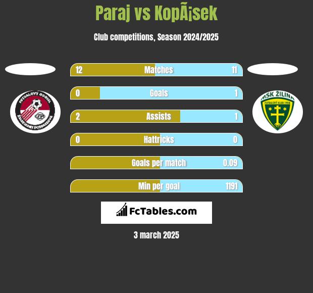 Paraj vs KopÃ¡sek h2h player stats