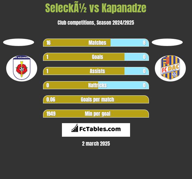 SeleckÃ½ vs Kapanadze h2h player stats