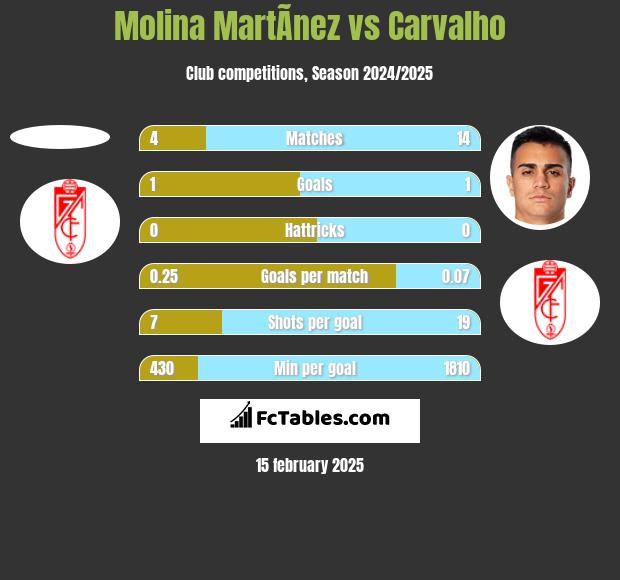 Molina MartÃ­nez vs Carvalho h2h player stats