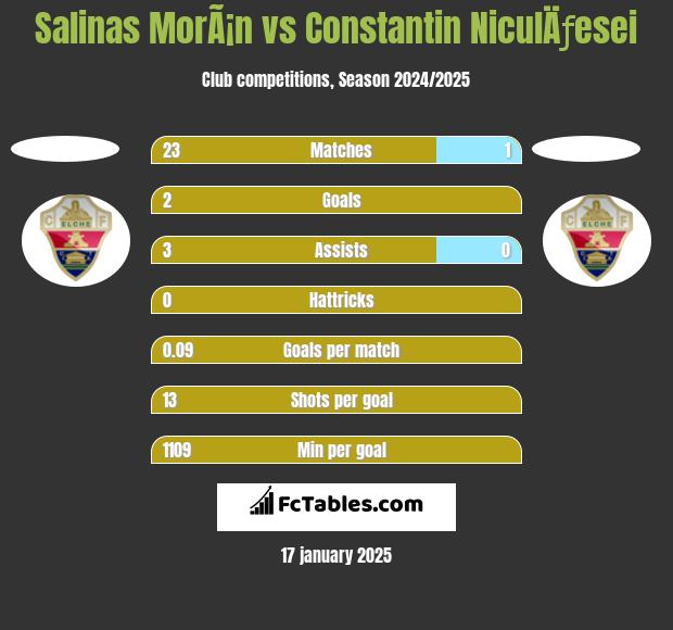 Salinas MorÃ¡n vs Constantin NiculÄƒesei h2h player stats