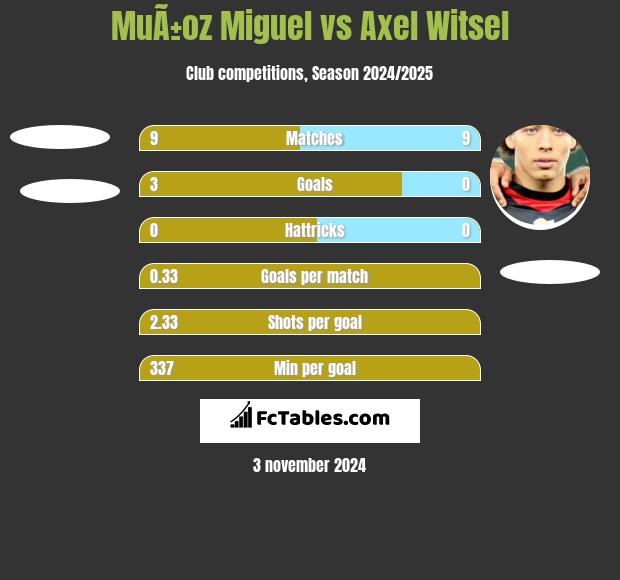 MuÃ±oz Miguel vs Axel Witsel h2h player stats